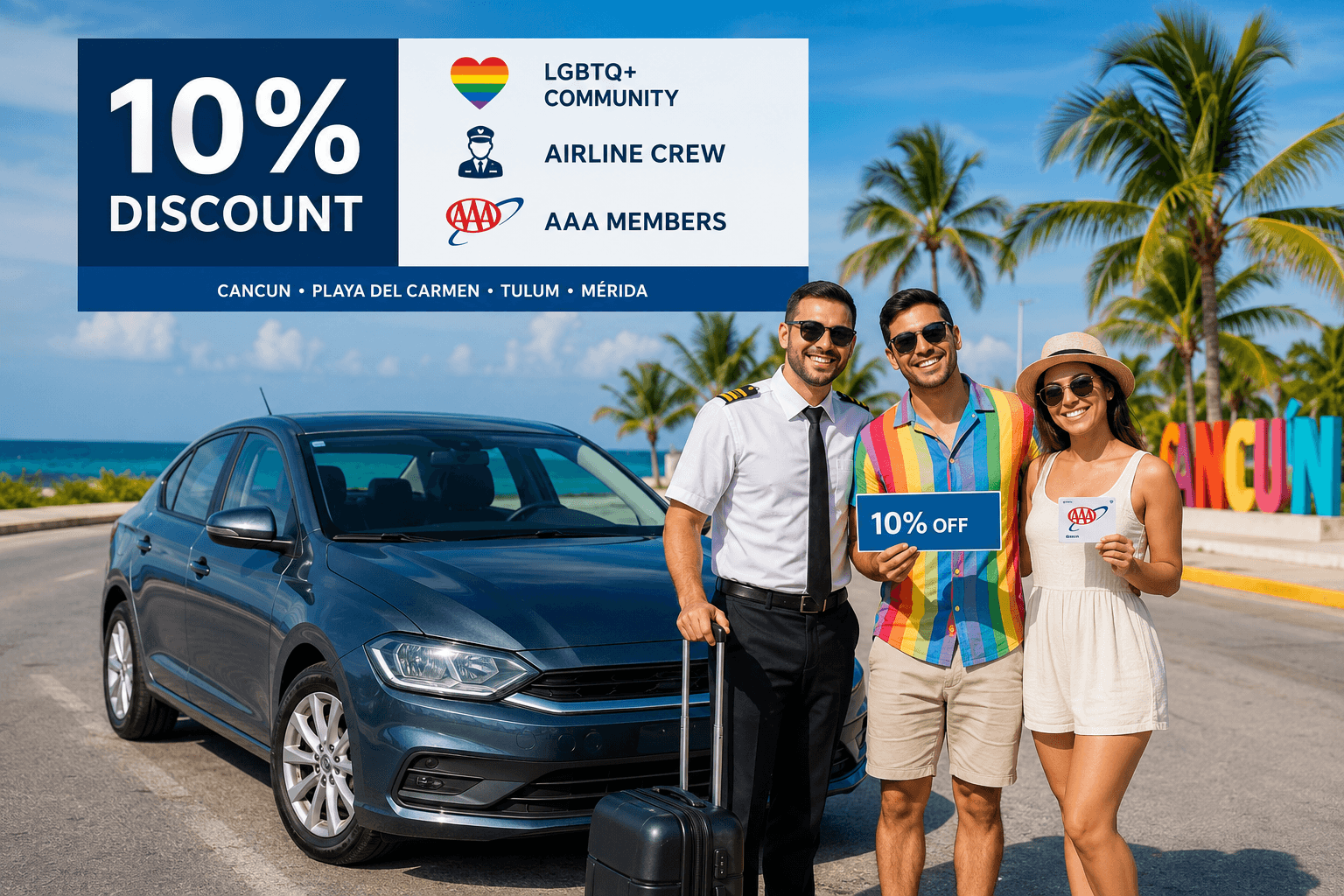 Exclusive 10% Discount for LGBTQ+ Community, Airline Crew & AAA Members in Cancun, Playa del Carmen, Tulum and Mérida